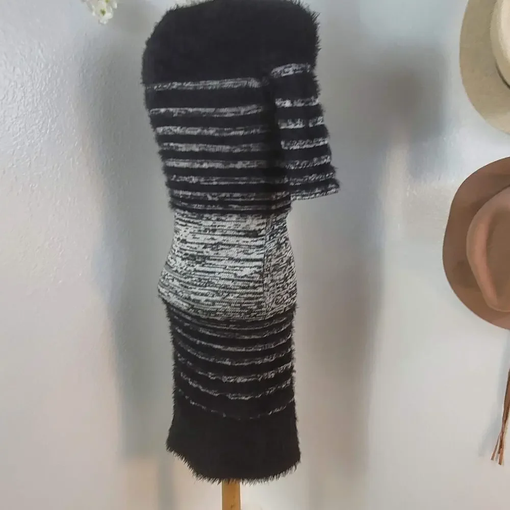 ANTHROPOLOGIE x YOANA BARASCHI Black Gray Eyelash Knit Sheath Dress Whimsigoth